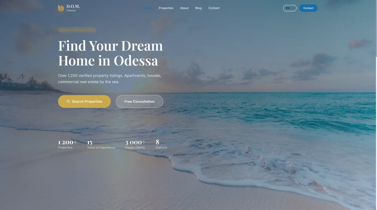 Screenshot of Real-estate platform — domodessa.com